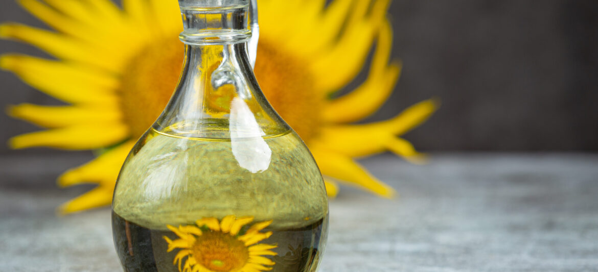 Sunflower oil on the table